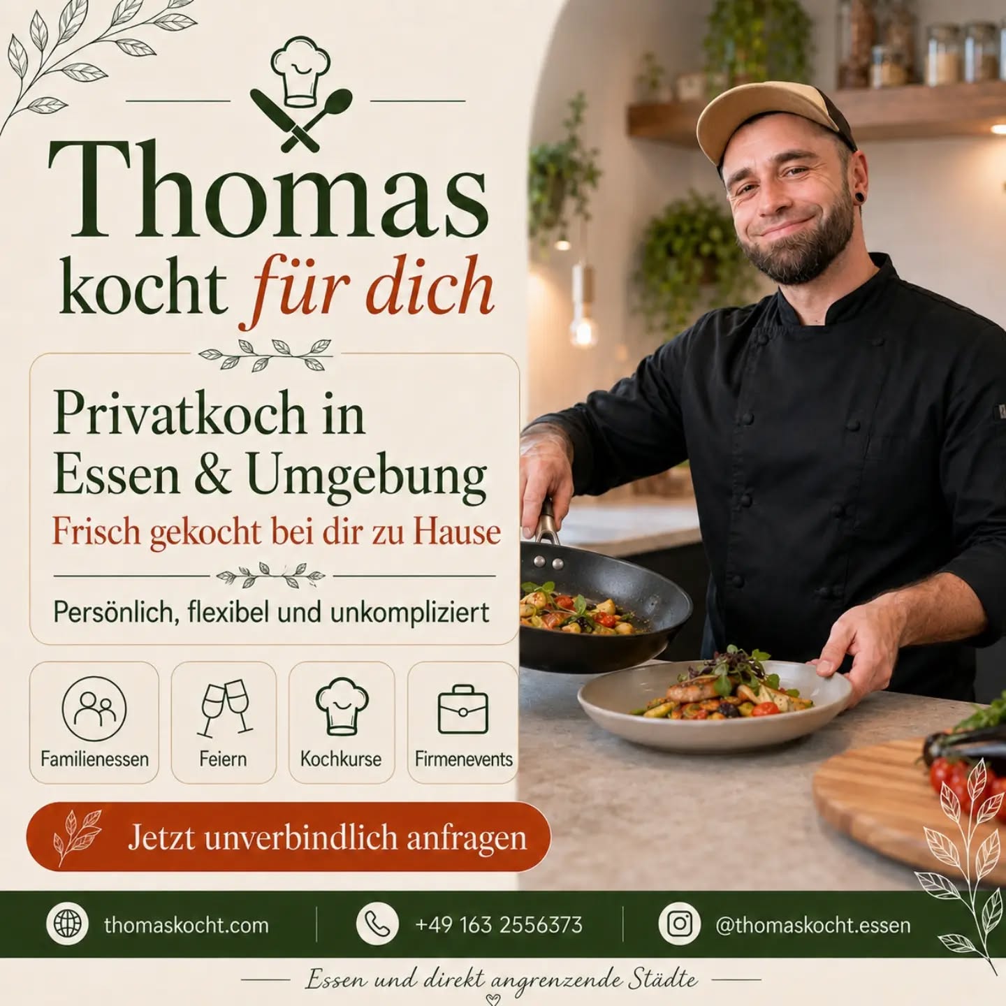Frisch gekocht, persönlich geplant und direkt bei dir zuhause. Ich bin Thomas, Privatkoch…